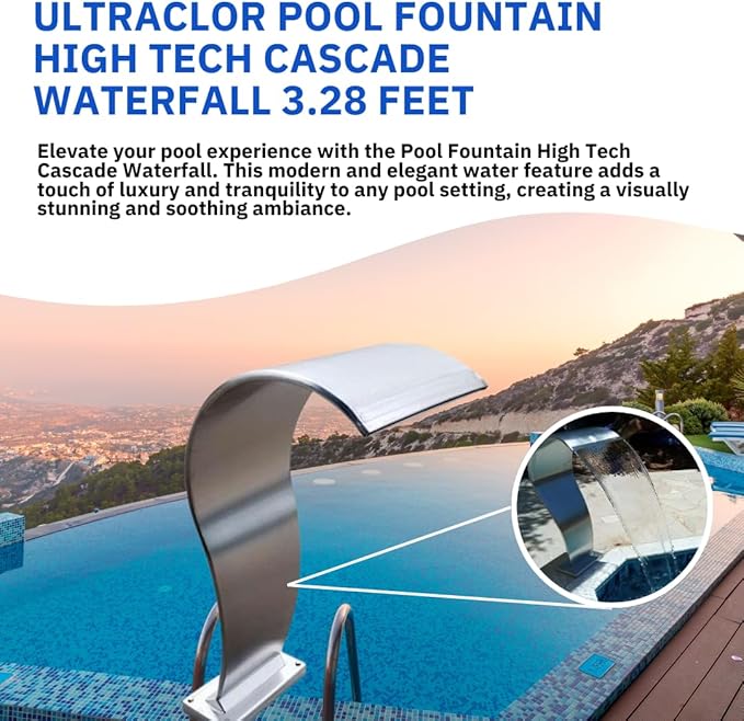 High Tech Stainless Steel Pool Fountain Cascade Waterfall - 3.63 feet