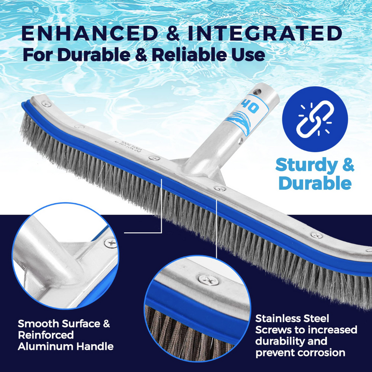 Pool Brush 18" Extra-Wide Metal Brush Head with Stainless Steel Bristles.