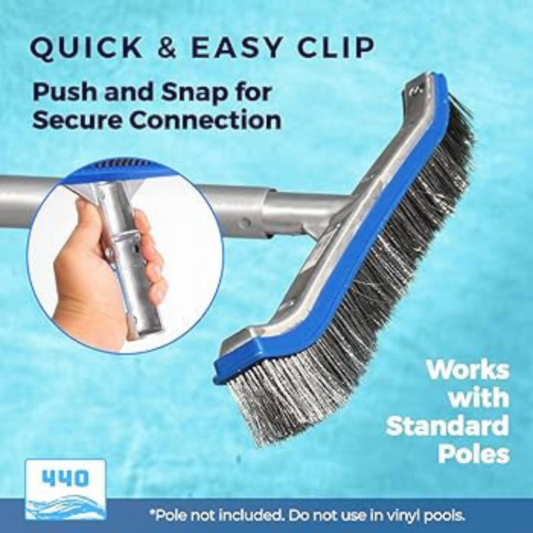 Pool Brush 18" Extra-Wide Metal Brush Head with Stainless Steel Bristles.