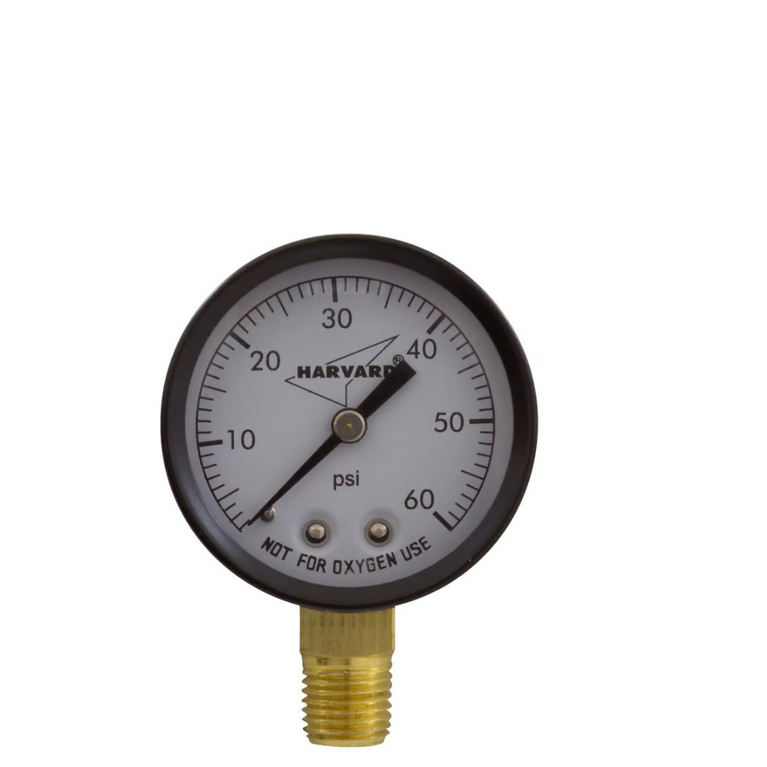 Harvard Pressure Gauge, 1/4" MPT, 0-60 PSI, Durable Brass Fitting