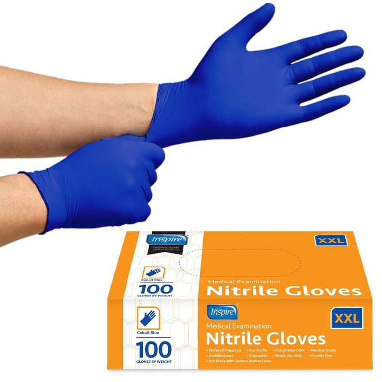 Inspire Nitrile Medical Examination Gloves, XXL, 100 Count – Cobalt Blue