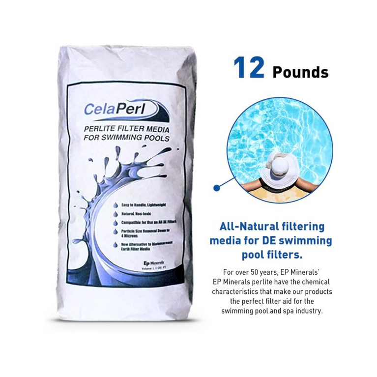 CelaPerl Perlite Pool Filter Aid – Diatomaceous Earth Alternative - 12 Pounds